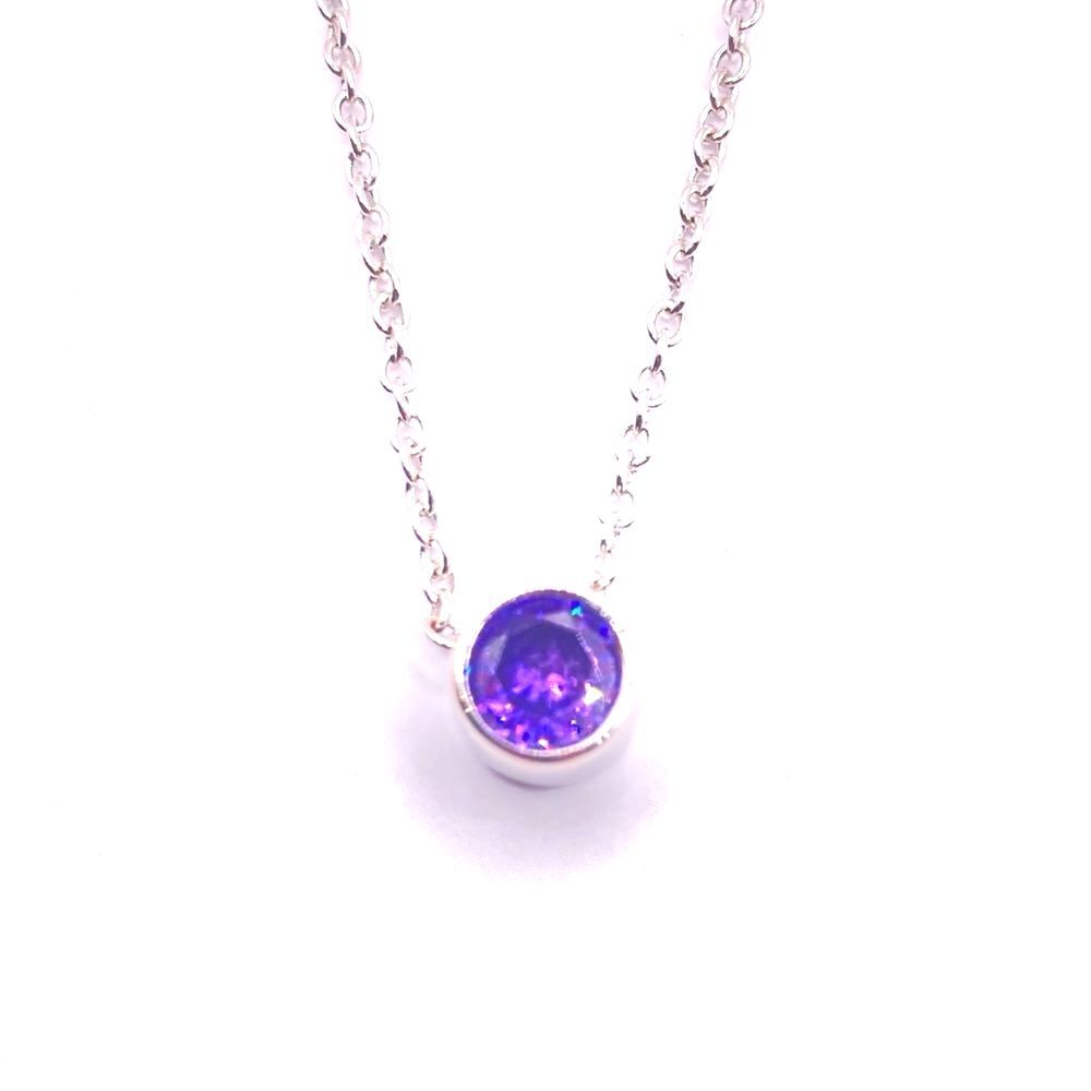 Silver Chain Amethyst Purple Crystal Pendant Necklace
